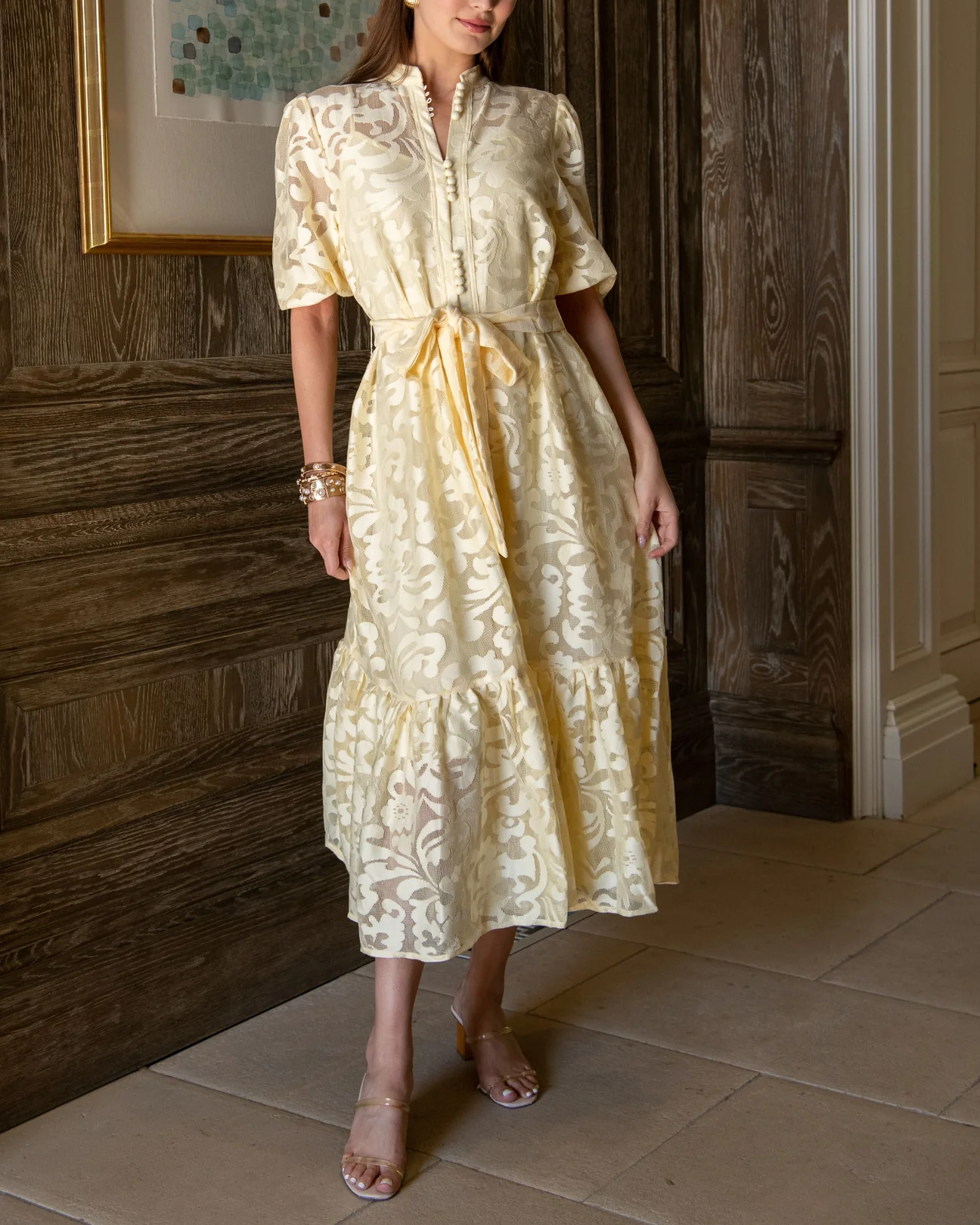 Daisy Lace Short Puff Sleeve Midi Dress
