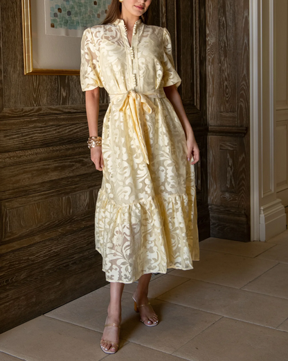 Daisy Lace Short Puff Sleeve Midi Dress