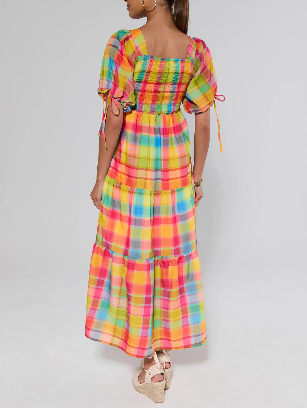 Multi Plaid Tiered Maxi Dress