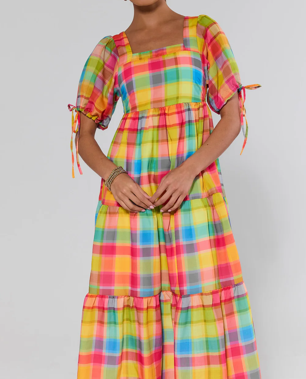 Multi Plaid Tiered Maxi Dress