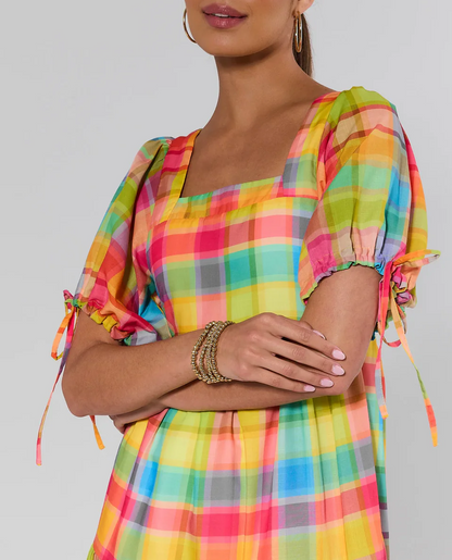 Multi Plaid Tiered Maxi Dress