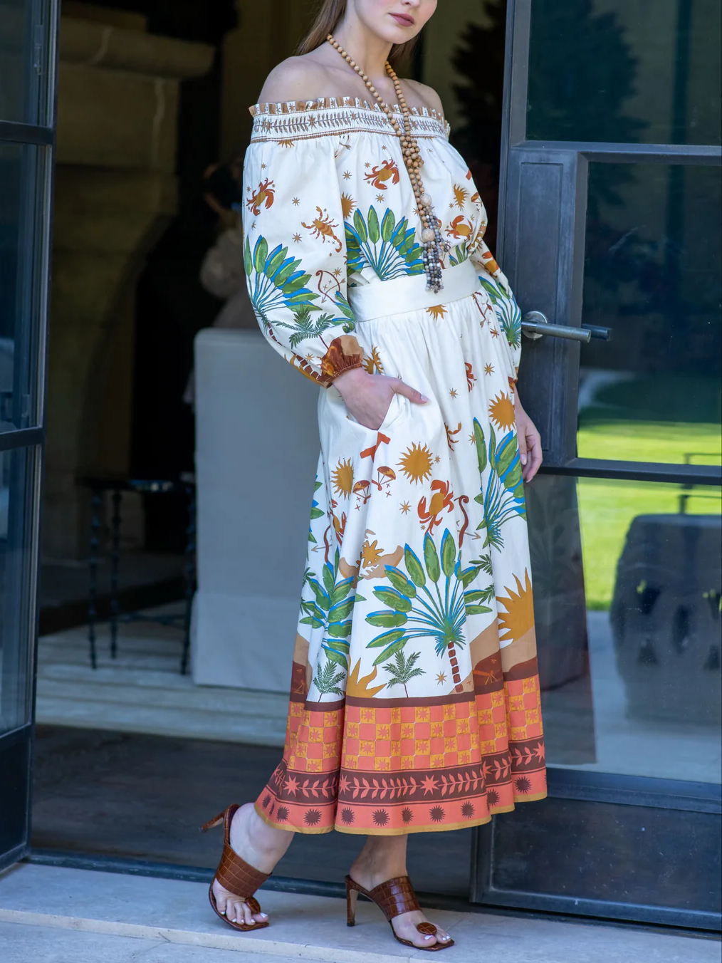 Off The Shoulder Multicolor Printed Dress