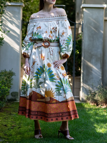 Off The Shoulder Multicolor Printed Dress