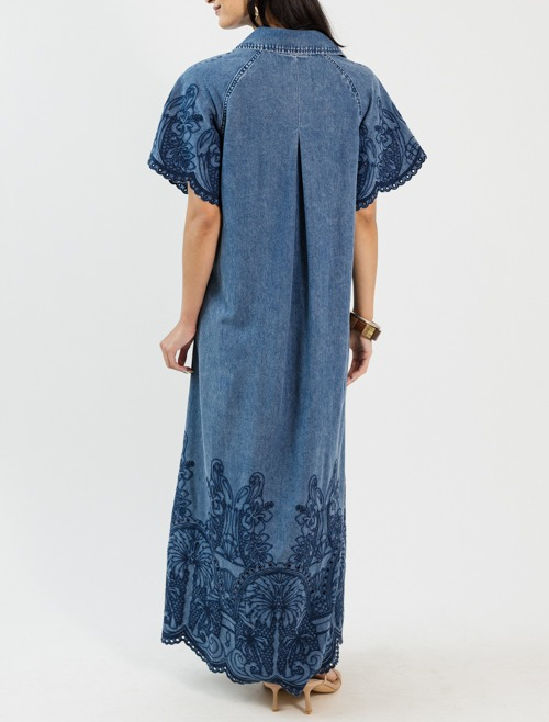 Embroidered Denim Maxi Dress