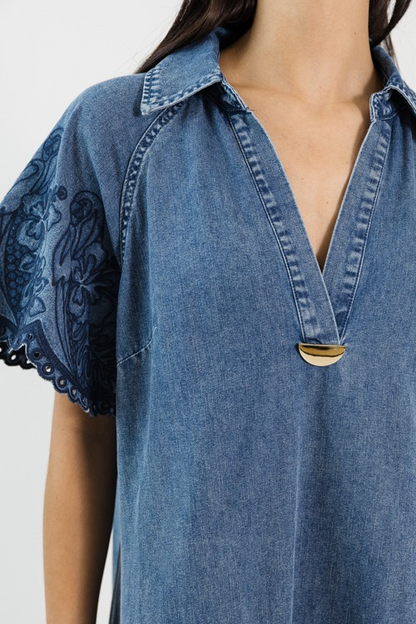 Embroidered Denim Maxi Dress