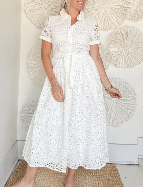 White Eyelet Skirt Midi Dress