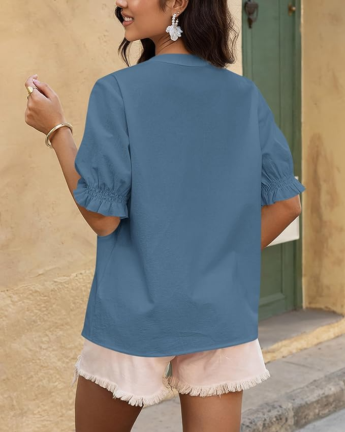 Casual Floral Boho V Neck Puff Short