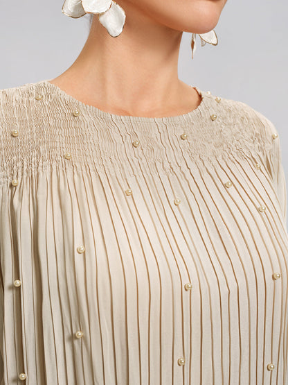 Hand-Stitched Floral Beaded Pleated Set