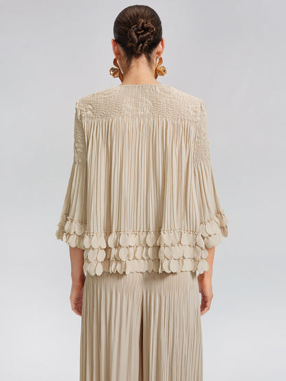Hand-Stitched Floral Beaded Pleated Set