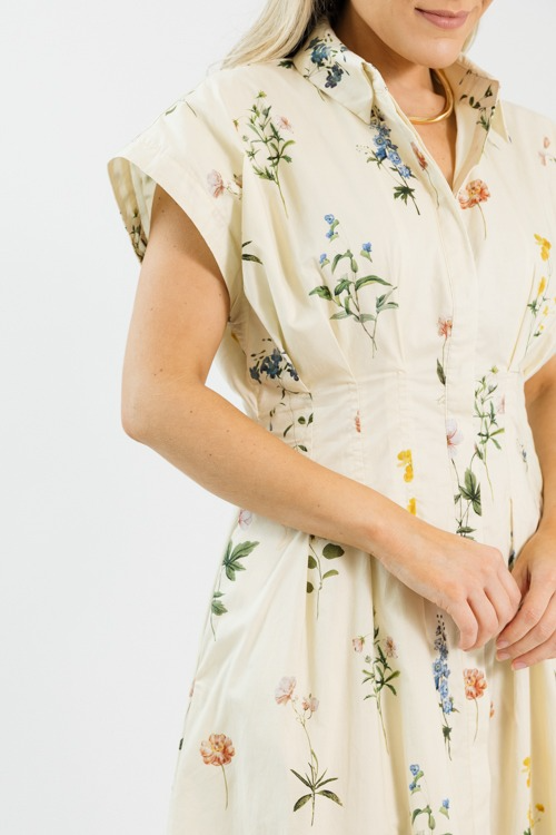 Pleated Floral Midi Dress