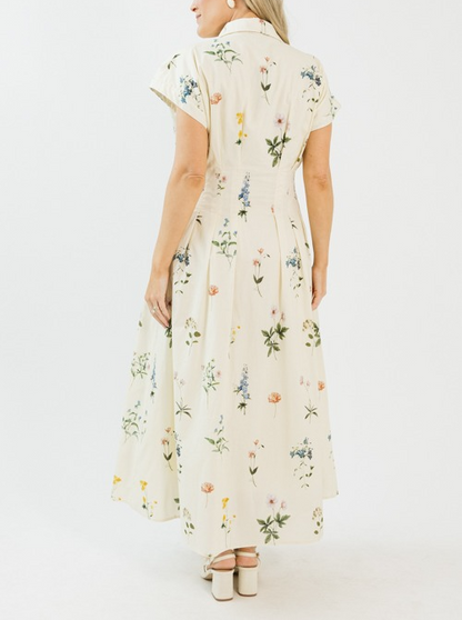 Pleated Floral Midi Dress
