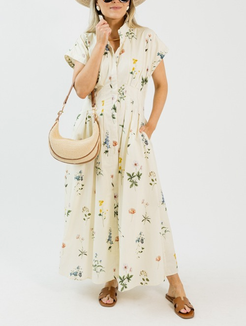 Pleated Floral Midi Dress