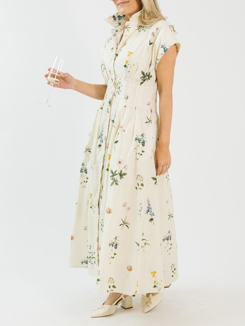 Pleated Floral Midi Dress