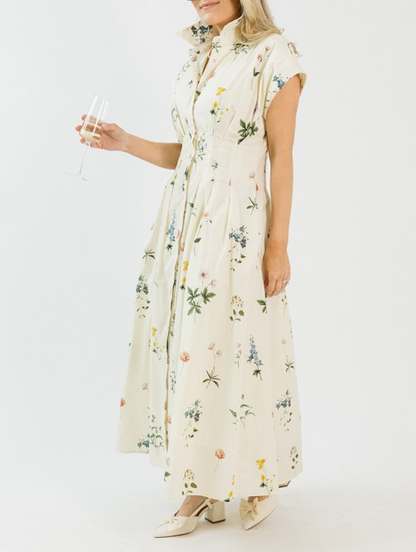 Pleated Floral Midi Dress