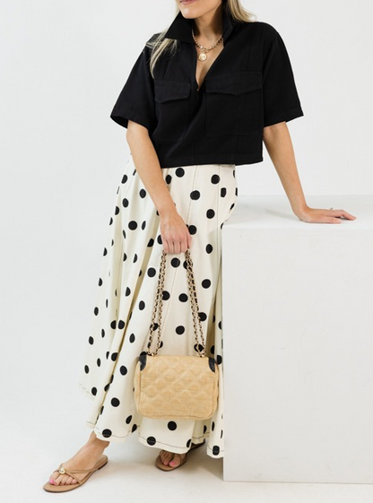 Twill Polka Dot Maxi Skirt