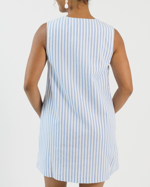 Embroidered Button Dress, Blue