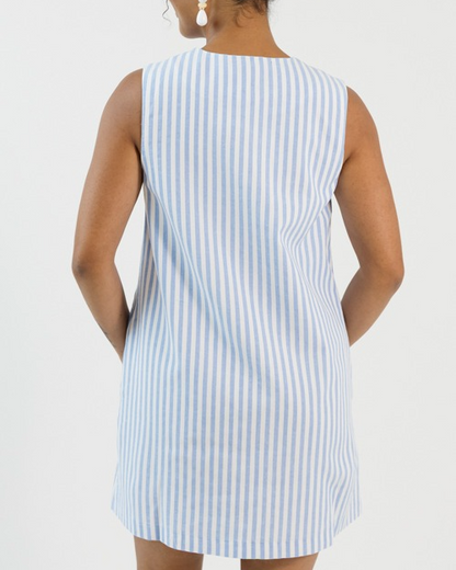 Embroidered Button Dress, Blue