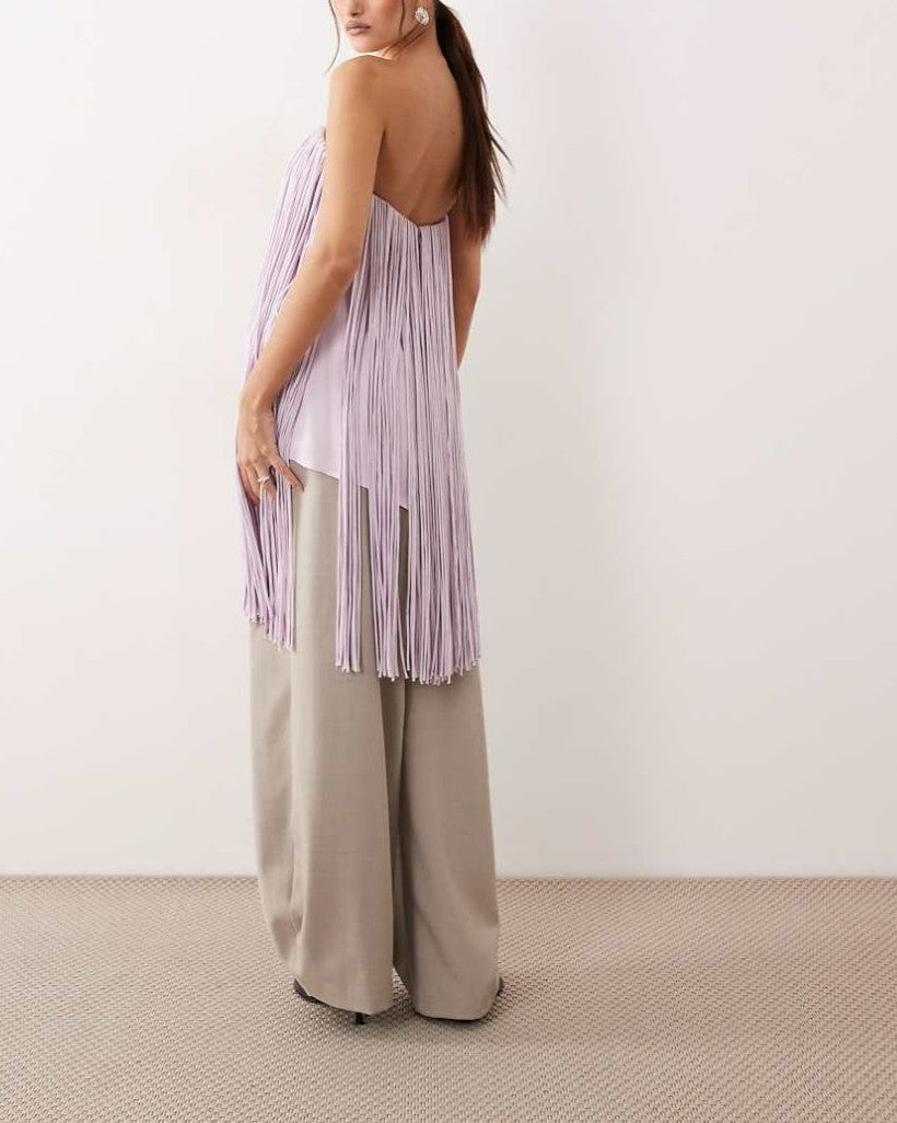 Fringed bandeau top in lilac