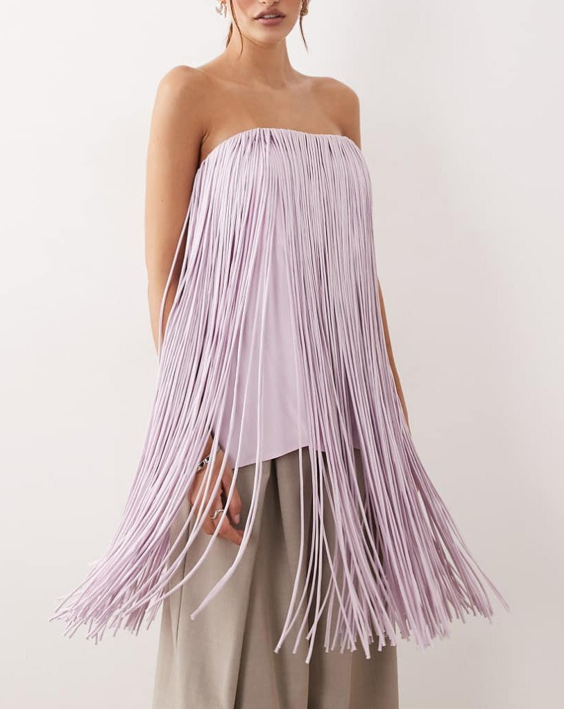 Fringed bandeau top in lilac