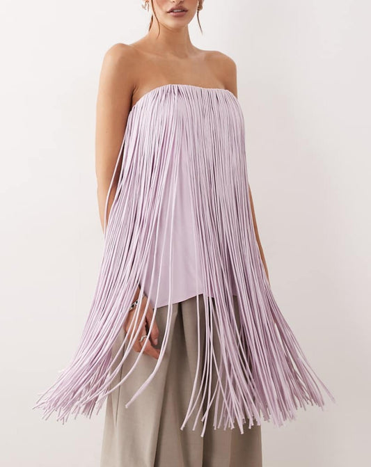 Fringed bandeau top in lilac