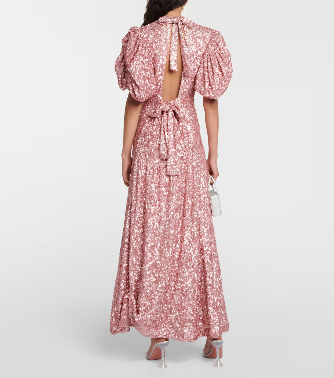 Puff-sleeve sequined midi dress