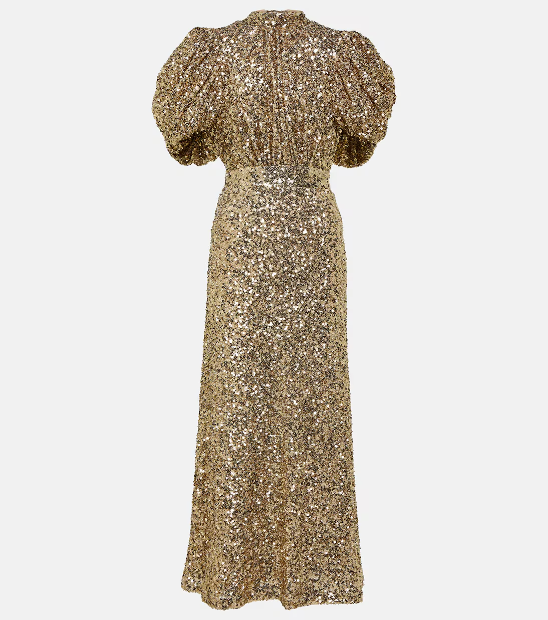 Puff-sleeve sequined midi dress