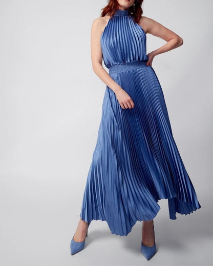 Pleated Midi Halter Dress