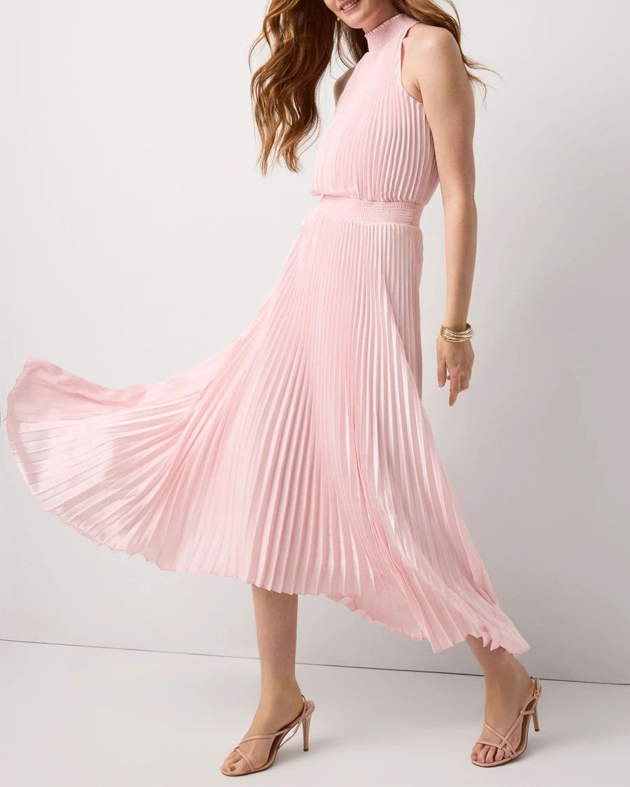Pleated Midi Halter Dress