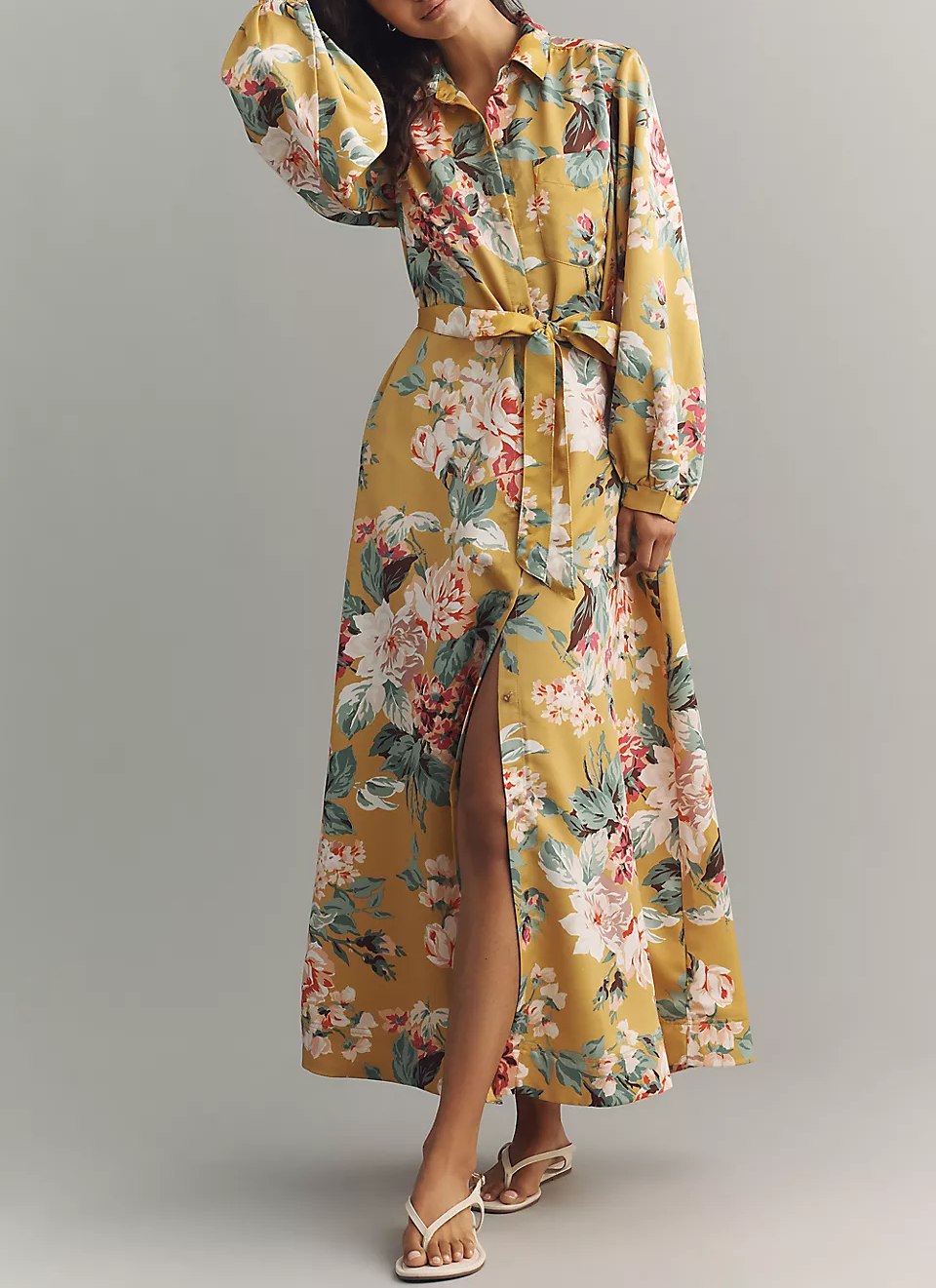 Silky Print Maxi Shirt Dress