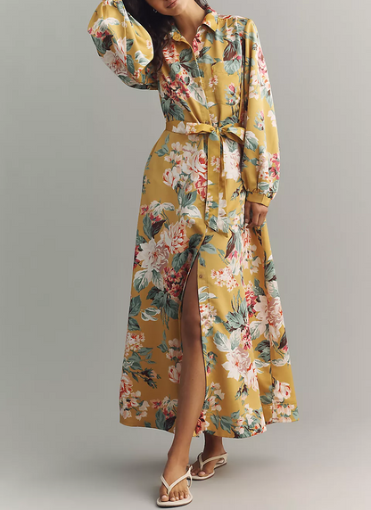 Silky Print Maxi Shirt Dress