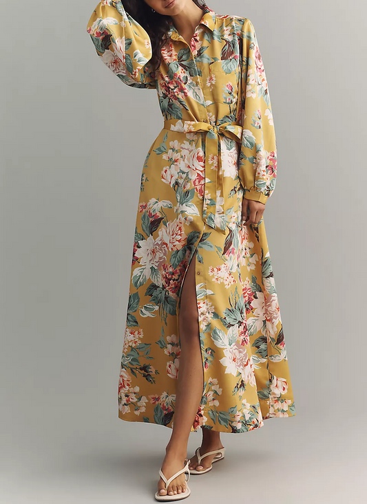 Silky Print Maxi Shirt Dress