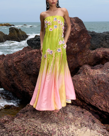 Sunset Glow Ombre Embroidered Gown