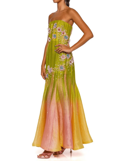Sunset Glow Ombre Embroidered Gown