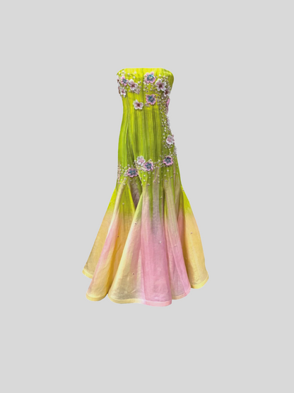 Sunset Glow Ombre Embroidered Gown