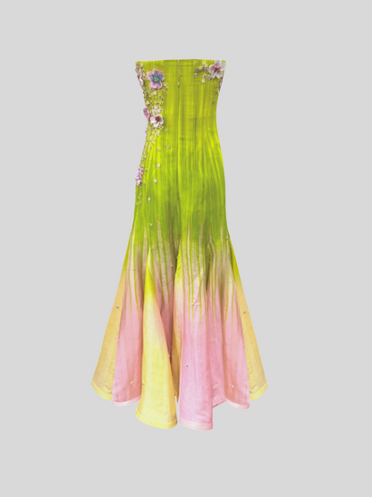 Sunset Glow Ombre Embroidered Gown