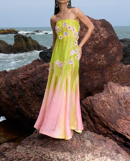 Sunset Glow Ombre Embroidered Gown