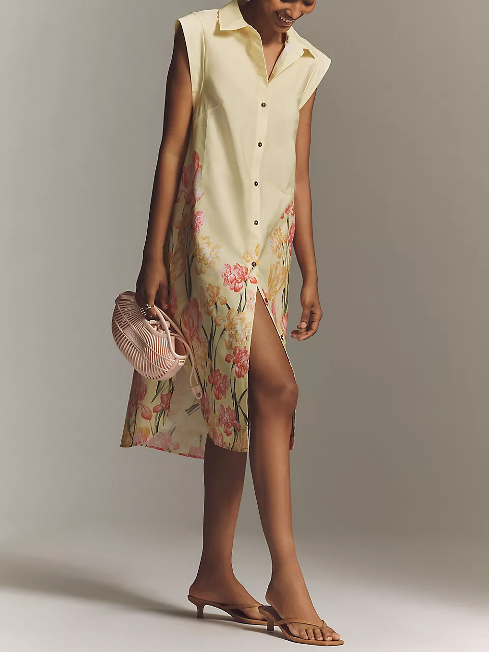 Button-Front Midi Dress