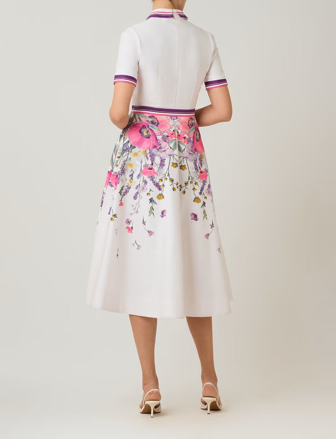 Cotton Shirtwaist Floral Print Stripe Trim Dress