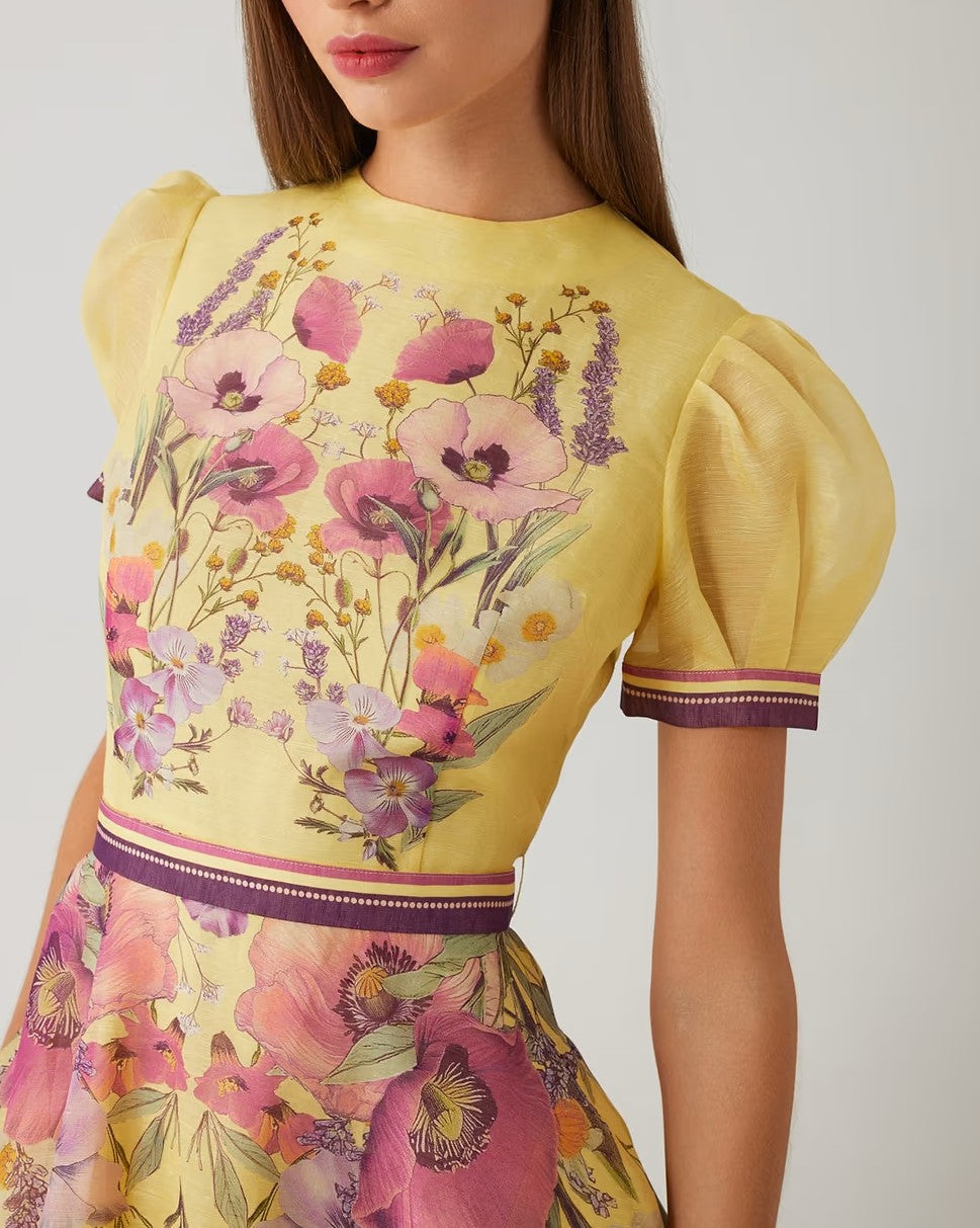 Cotton Shirtwaist Floral Print Stripe Trim Dress