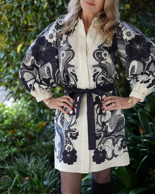 Floral-print puff-sleeve mini dress
