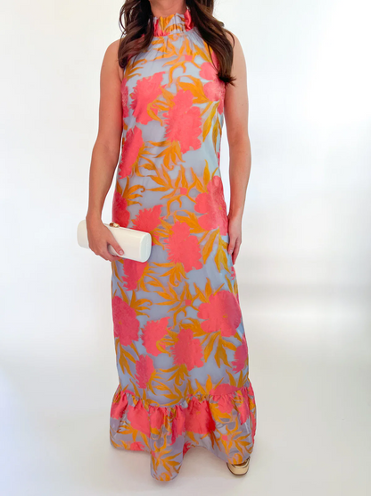 Lace-collar printed dress