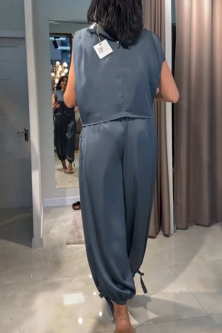 Silk Cool-Weave Wide-Leg Pants Set