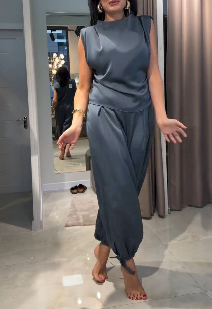 Silk Cool-Weave Wide-Leg Pants Set