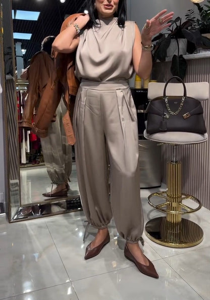 Silk Cool-Weave Wide-Leg Pants Set