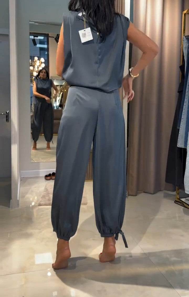 Silk Cool-Weave Wide-Leg Pants Set