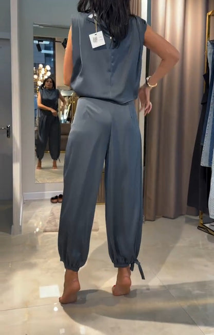 Silk Cool-Weave Wide-Leg Pants Set