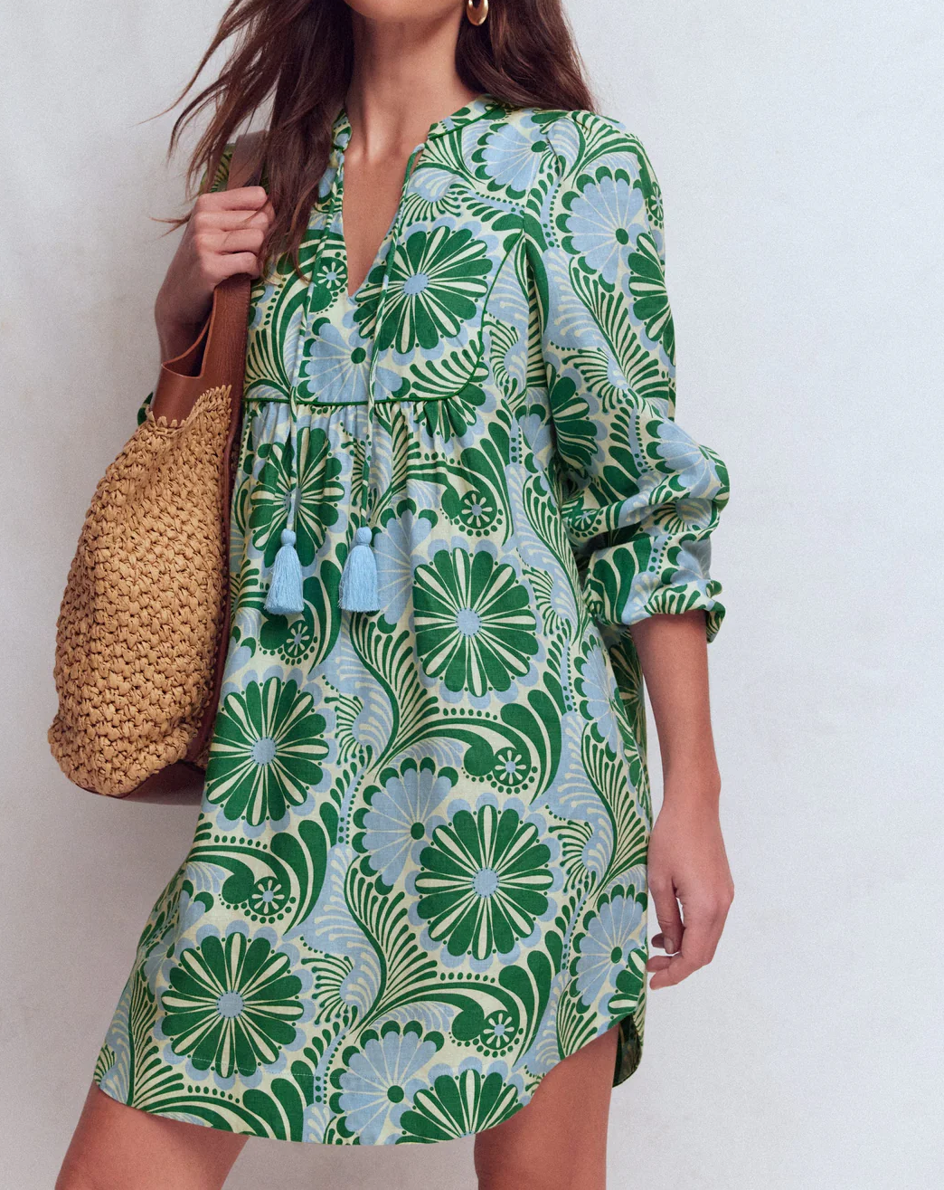 Linen Yoke Tassel Dress