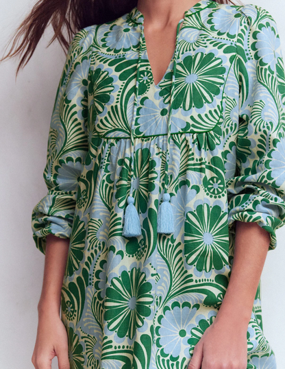 Linen Yoke Tassel Dress