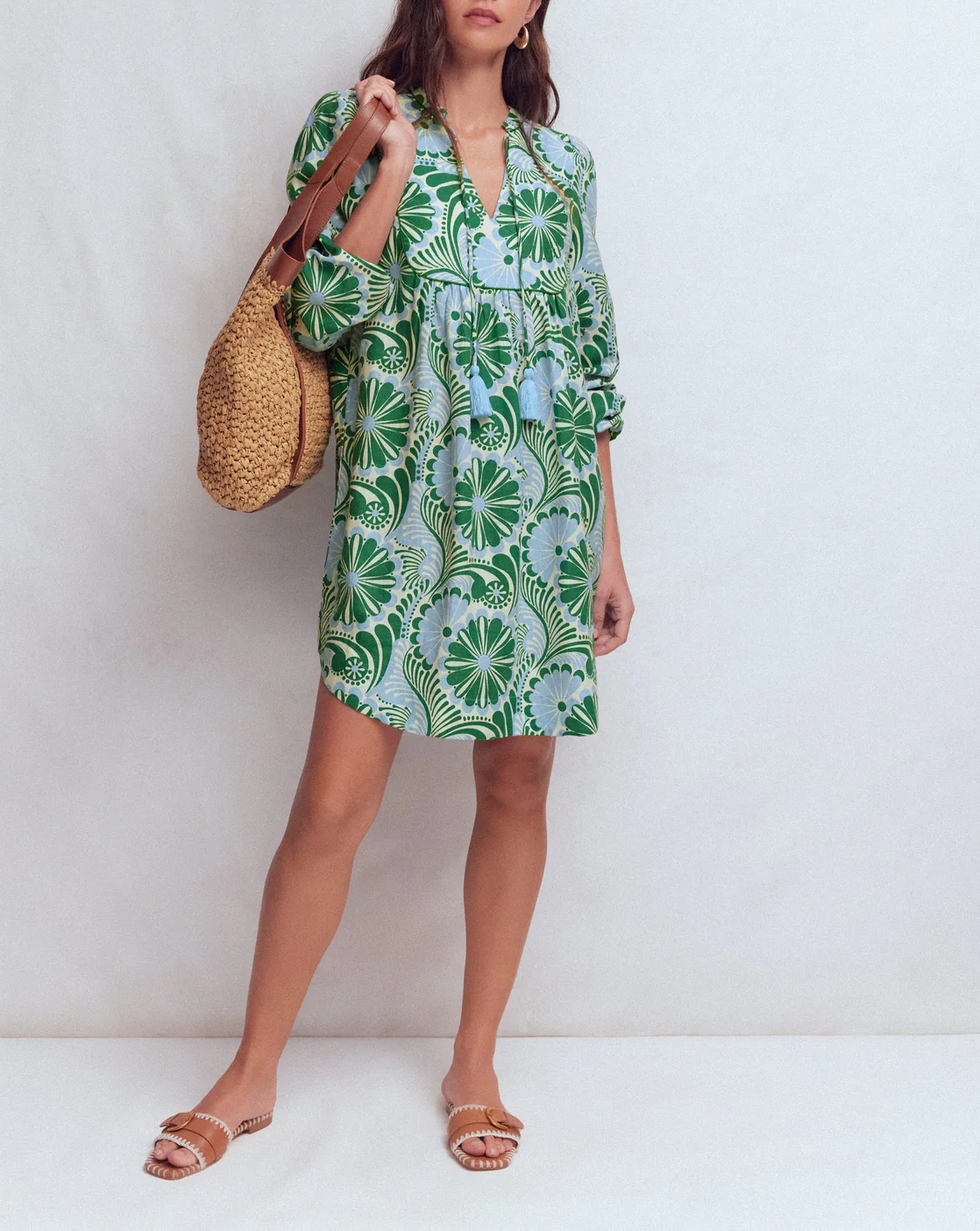 Linen Yoke Tassel Dress