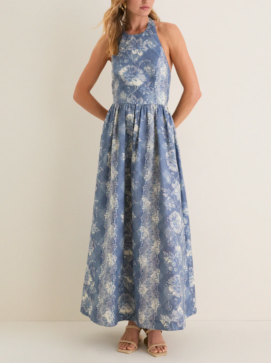 Tie-back printed dress with an open back